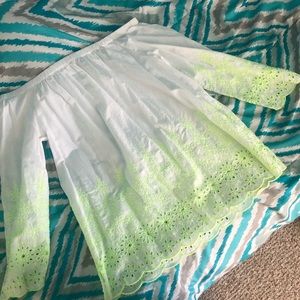 Long sleeved, scalloped, off the shoulder top